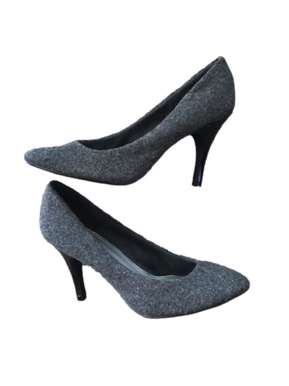 FIONI Wool Tweed Look charcoal Fabric Covered Heels Size 9.5